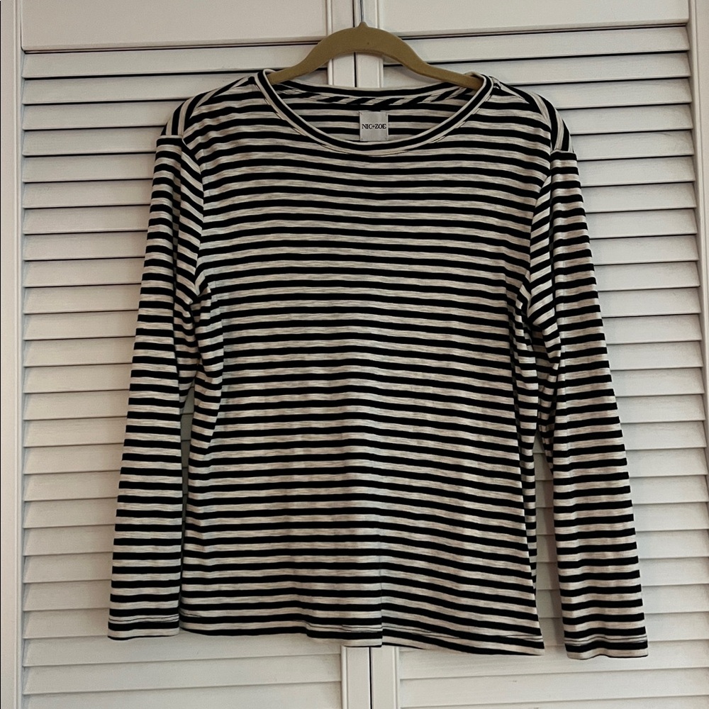 Nic + Zoe Striped Long Sleeve Tee Medium